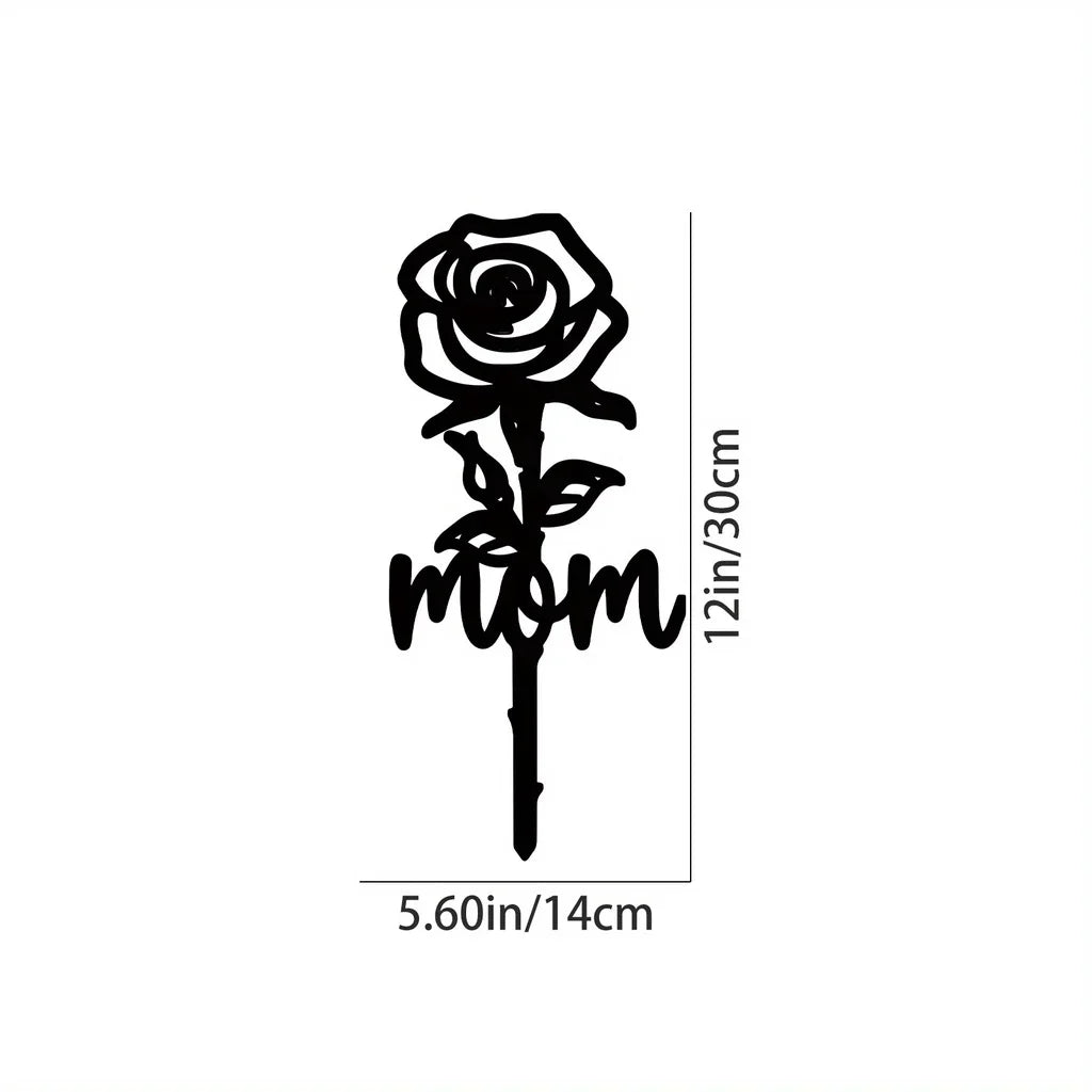Rose Shaped Memorial Garden Stake, Grave Marker, Sympathy Yard Decor, Tinplate Iron, 8x8 Inch