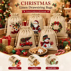 5/12 Pack Christmas Burlap Gift Bags Reusable Drawstring 5 Designs