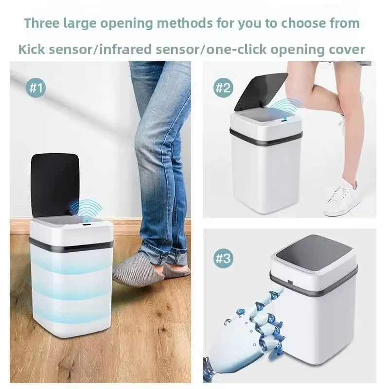 13L Smart Automatic Touch-Free Trash Can Motion Sensor Battery Dustbin Waste Bucket for Kitchen Bathroom Home Office Indoor ﻿