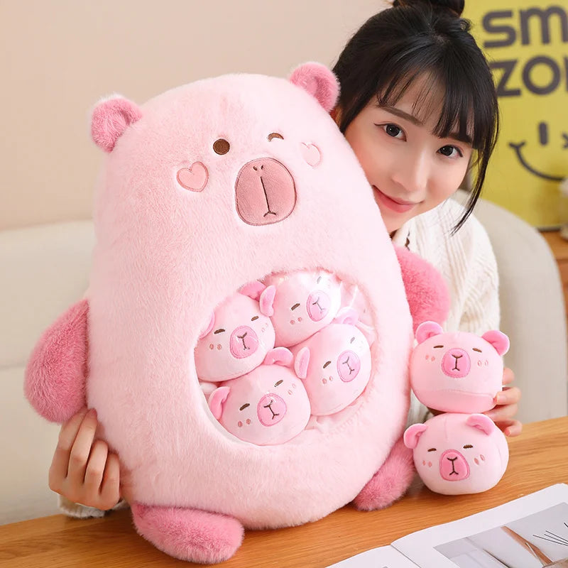 Six Balls Capybara Bag Cartoon Newt Animal Squishy Mini Dolls Plush Pillow Office Nap Food Snack Plushie Peluche Gift