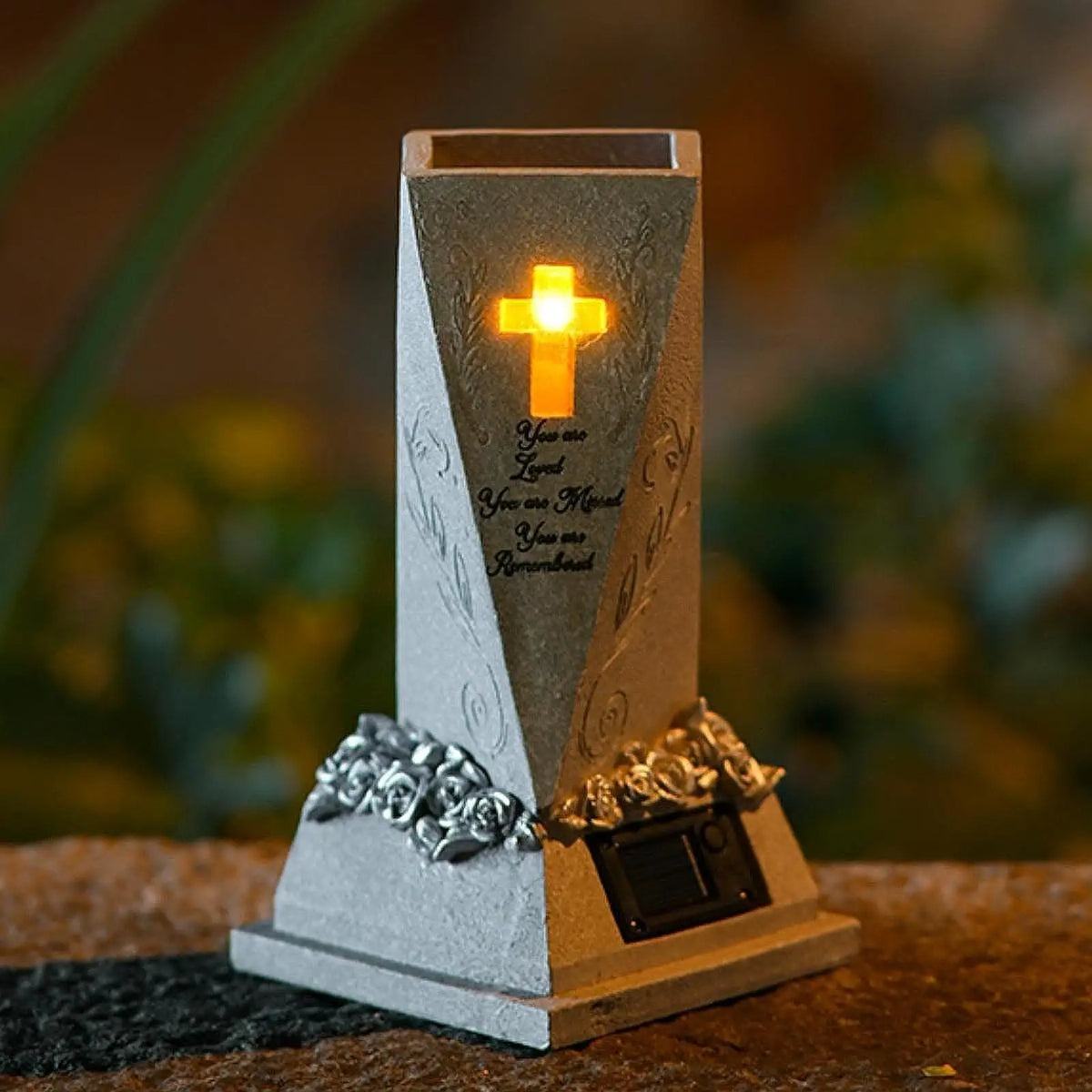 Solar Cross Memorial Flower Vase with Drainage Hole