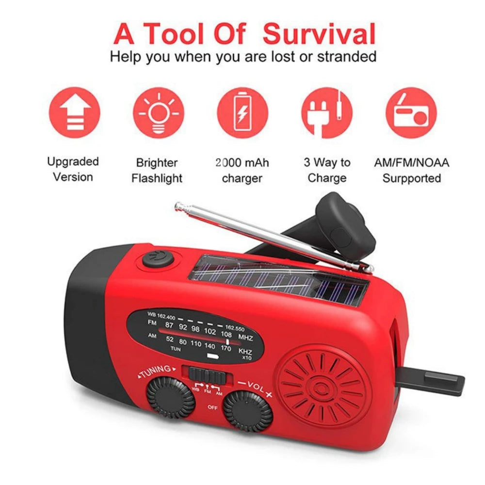 Multifunctional Solar Hand Crank Radio FM AM WB  Flashlight Power