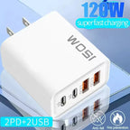 Fast Charging USB Type C Charger 120W 4 Port PD Quick Charge 3.0 For iPhone Samsung Xiaomi Huawei EU US UK Plug Phone Adapter