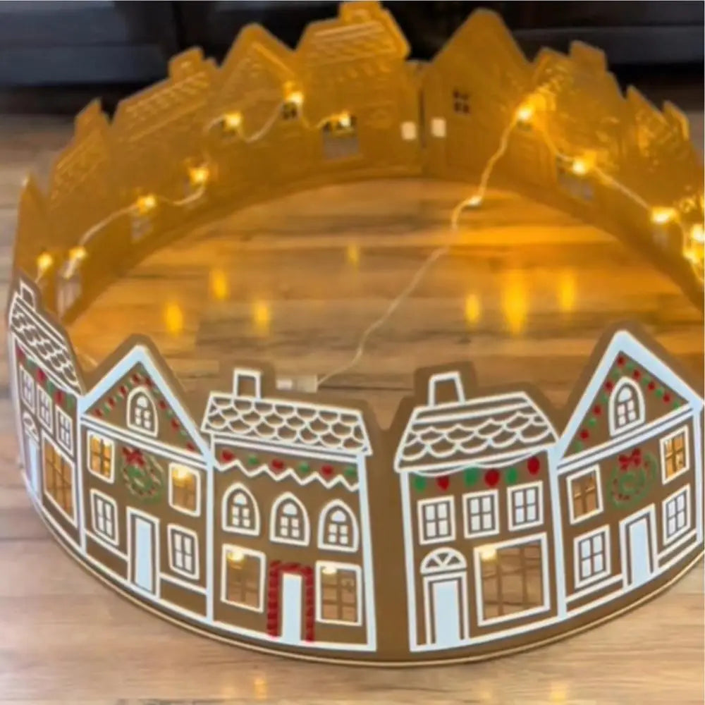 66/72cm Christmas Tree Collar Christmas Tree Top Decor Gingerbread House Skirt Collar Reusable Tree Ring Stand Winter Holiday