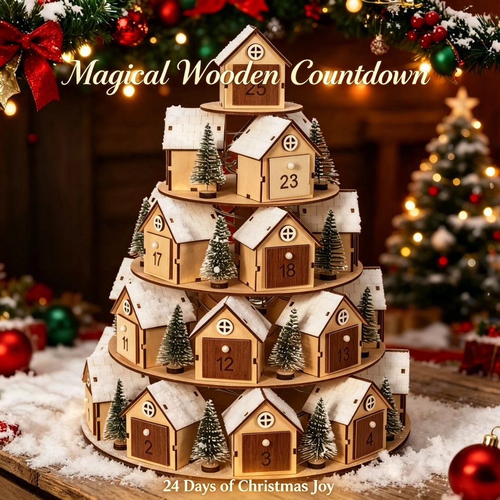 Wooden Christmas Advent Calendar 24, Days House Shape Countdown Ornament, Xmas Tree Decoration Gift For, Kids Home Party Decor