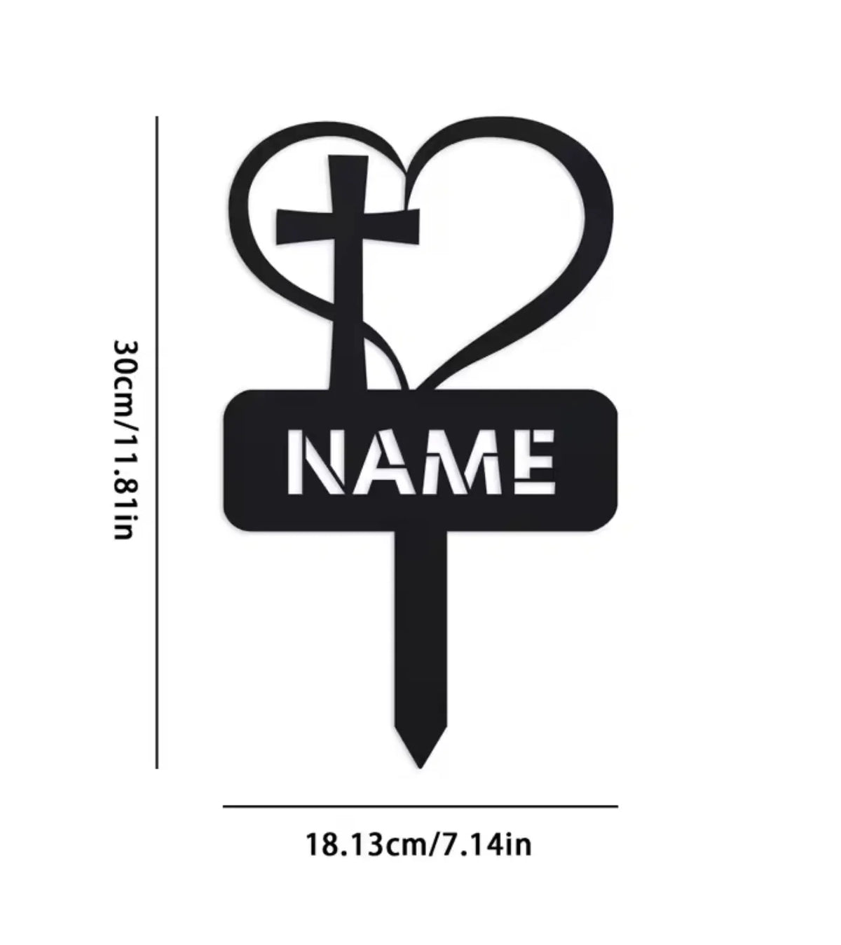 Personalized Metal Heart with Cross Sign Grave Maker Black Custom Memorial Stake Personalized Loss of Loved One Cemetery Stake f