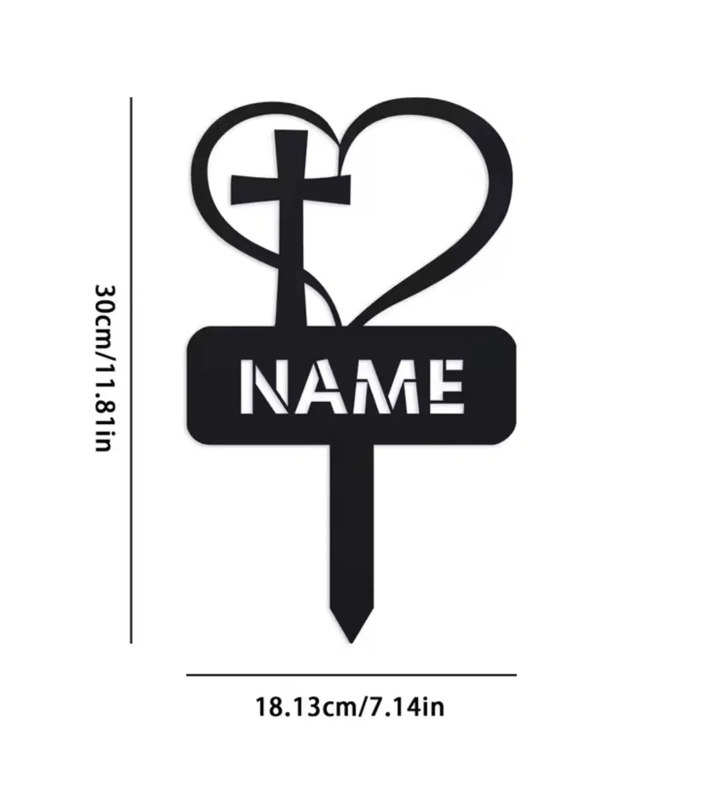 Personalized Metal Heart with Cross Sign Grave Maker Black Custom Memorial Stake Personalized Loss of Loved One Cemetery Stake f