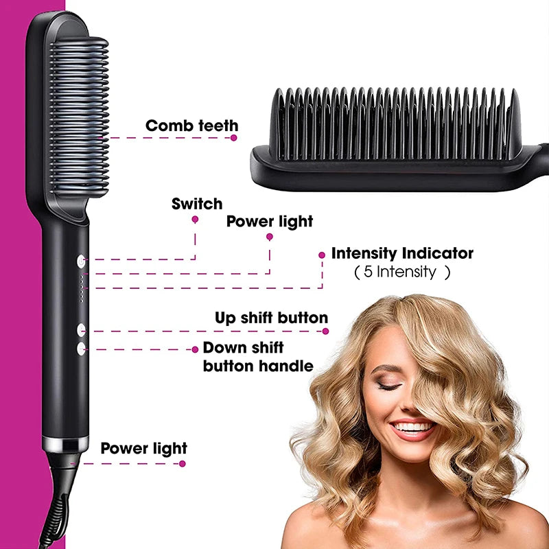 Electric PTC Heat Straightening Brush One Step Hair Dryer 3 In 1 Ceramic Flat Iron Women Hair Straightener Comb And Curling