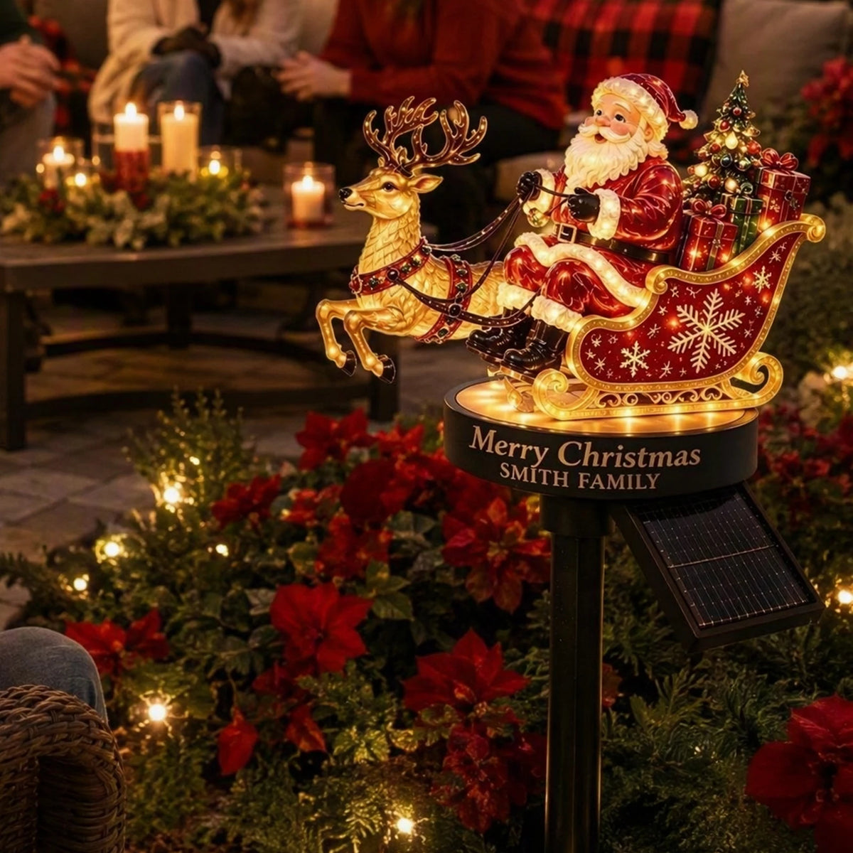 Solar Santa Claus Reindeer Sleigh Yard Stake Light Christmas Outdoor Garden Stake Light Ornament Festive Holiday Decoration