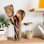 5pcs Wooden Kitchen Utensils Set, Wooden Spoons Natural Spatulas