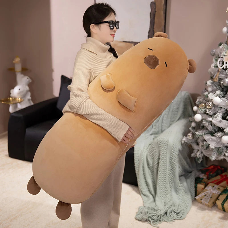 70-120cm Capybara Long Pillow Stuffed Soft Cartoon Animal Capybara Bolster Plushie Sleeping Leg Support Peluche Birthday Gift