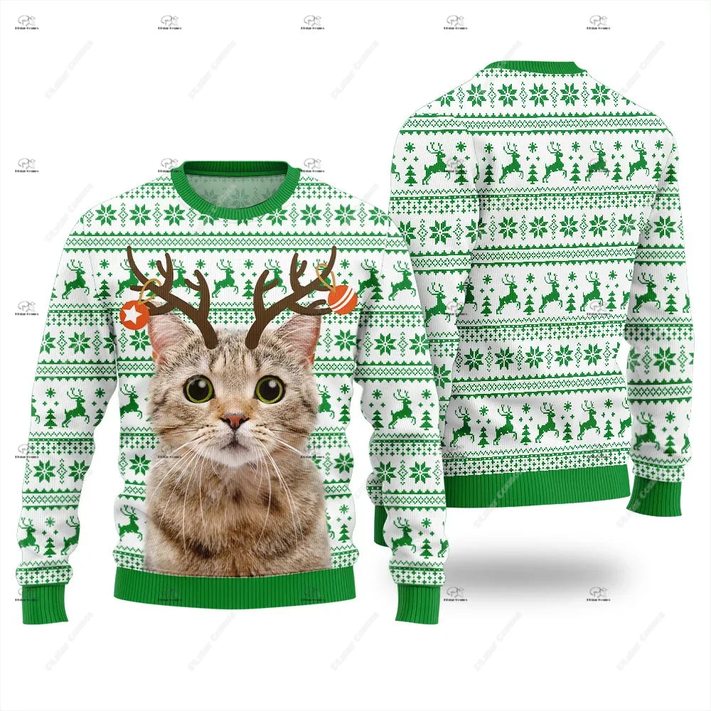 Santa Cat Print Christmas Jumper