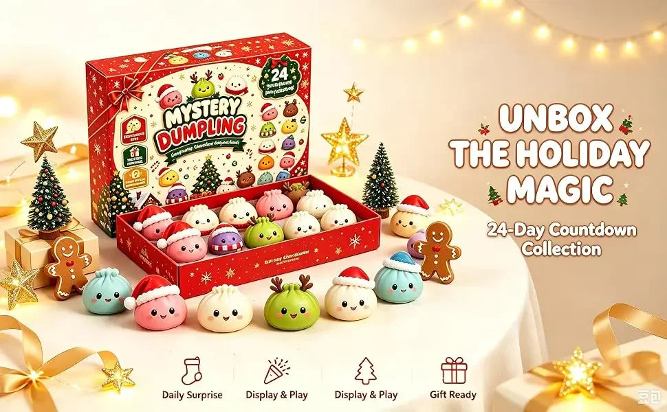 Christmas Squishy Advent Calendar 24 Day Countdown Surprise Box Dumpling Squishies Slow Rebound Squeeze Sensory Gift Decor
