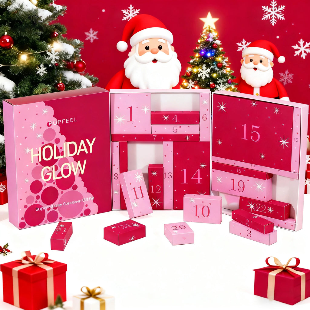 Christmas Countdown Makeup Set Lipstick Eye Shadow Cosmetics 24pcs Holiday Beauty Advent Calendar Gift Box for Women Girls