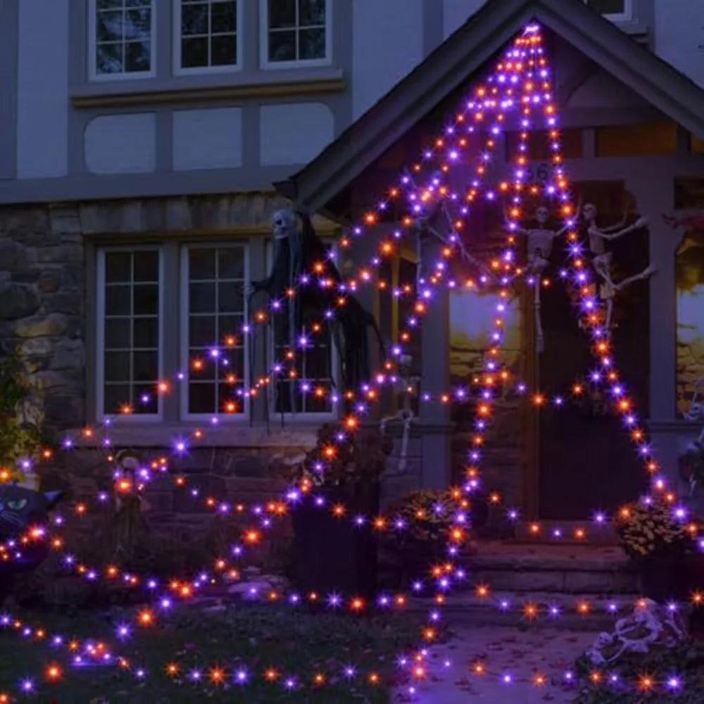 8 Modes Halloween Spider Web Lights Glow Waterproof Halloween Spider 5m web
