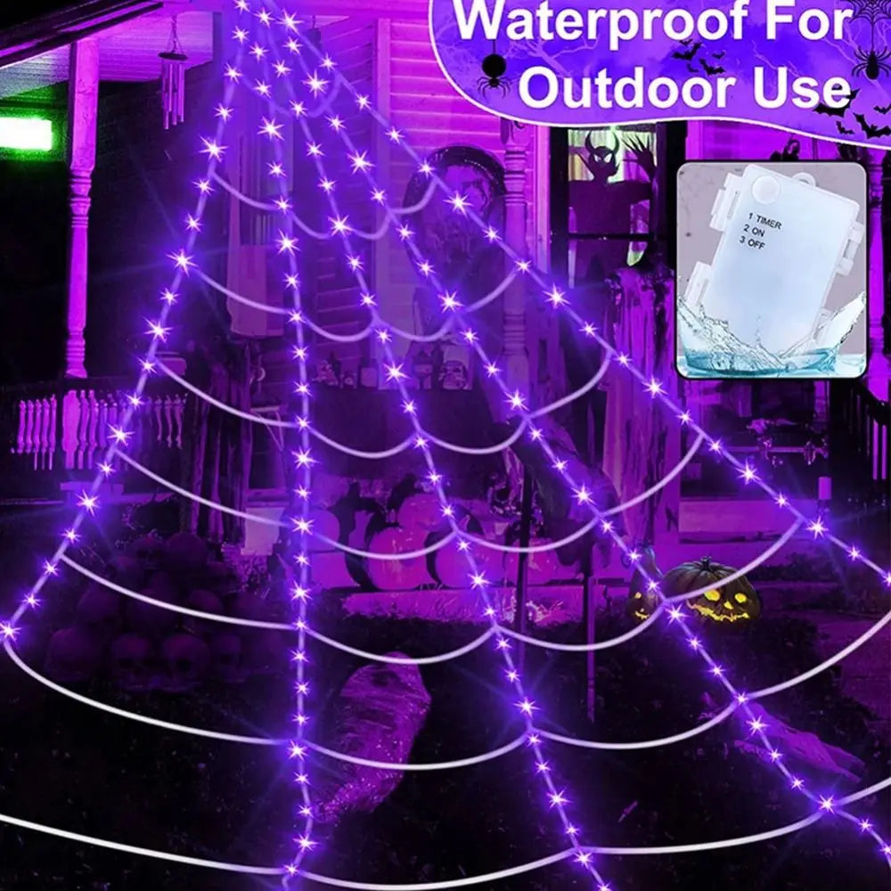 8 Modes Halloween Spider Web Lights Glow Waterproof Halloween Spider 5m web