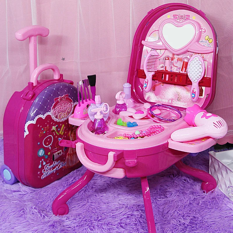 3 in 1 Kids Makeup Toy Set Girls Cosmetics Cosplay Princess Dresser case
