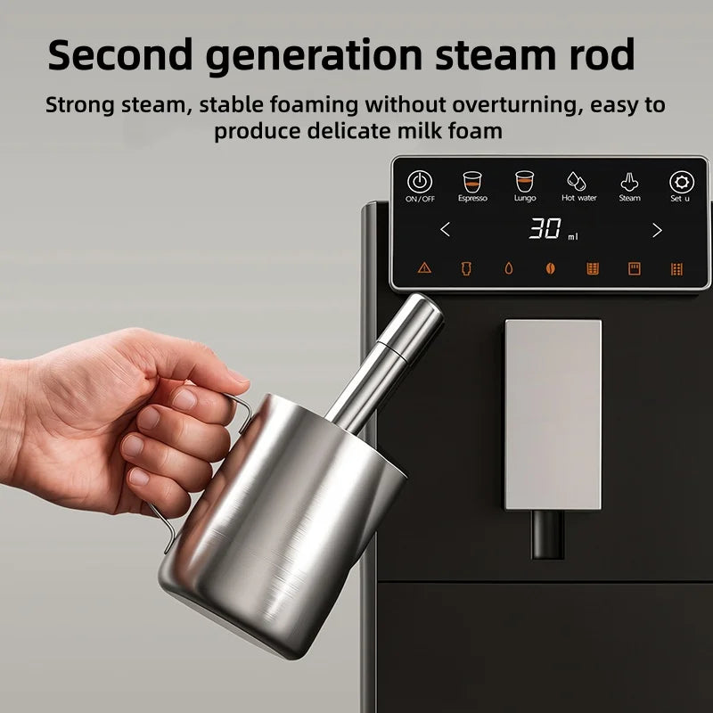 Automatic Espresso Machine with Smart Color Screen, Built-in Grinder & Steam Wand, 20Bar Pressure Coffee Maker for Home, Cappucc