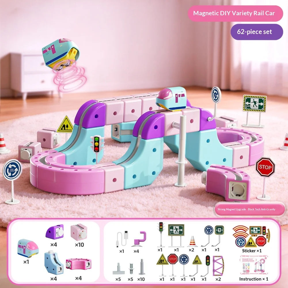 Magnetic Track Building Set with Anti-Gravity Vehicles