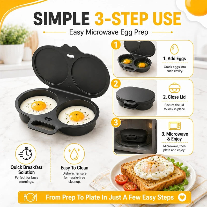 Microwave Egg Poacher Dual Cavity Breakfast Maker with lid