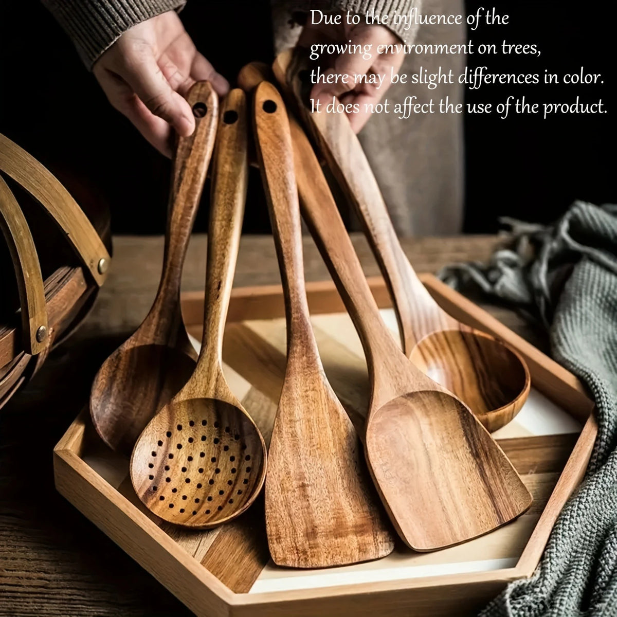5pcs Wooden Kitchen Utensils Set, Wooden Spoons Natural Spatulas