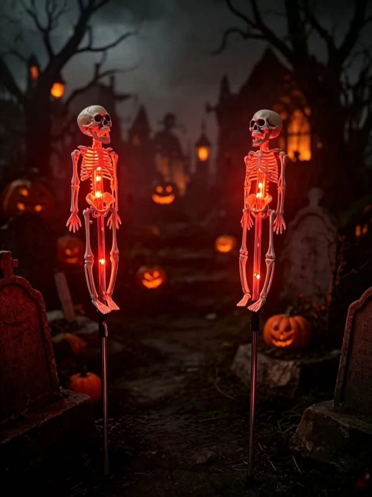 Halloween Solar Bat & Skeleton Garden Stake Lights – 2 Pack