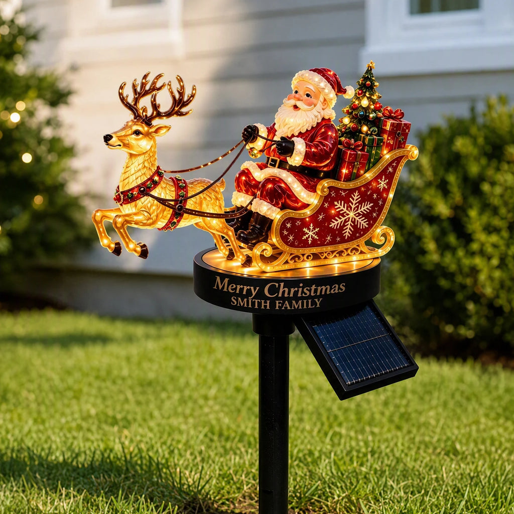 Solar Santa Claus Reindeer Sleigh Yard Stake Light Christmas Outdoor Garden Stake Light Ornament Festive Holiday Decoration