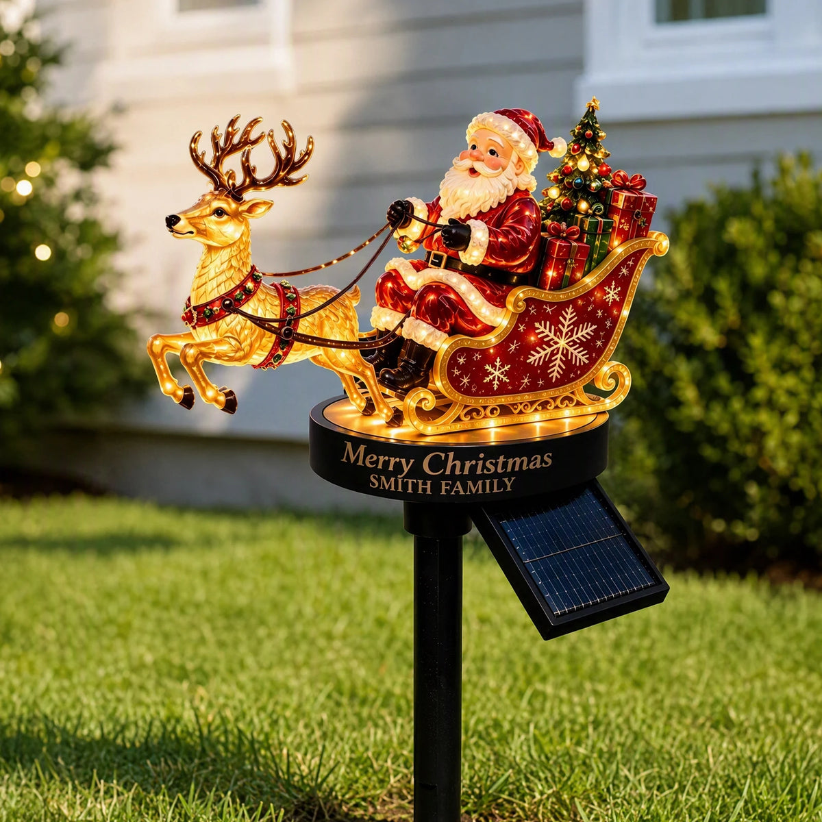 Solar Santa Claus Reindeer Sleigh Yard Stake Light Christmas Outdoor Garden Stake Light Ornament Festive Holiday Decoration