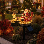 Solar Santa Claus Reindeer Sleigh Yard Stake Light Christmas Outdoor Garden Stake Light Ornament Festive Holiday Decoration