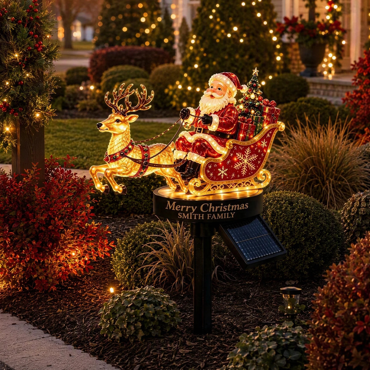Solar Santa Claus Reindeer Sleigh Yard Stake Light Christmas Outdoor Garden Stake Light Ornament Festive Holiday Decoration