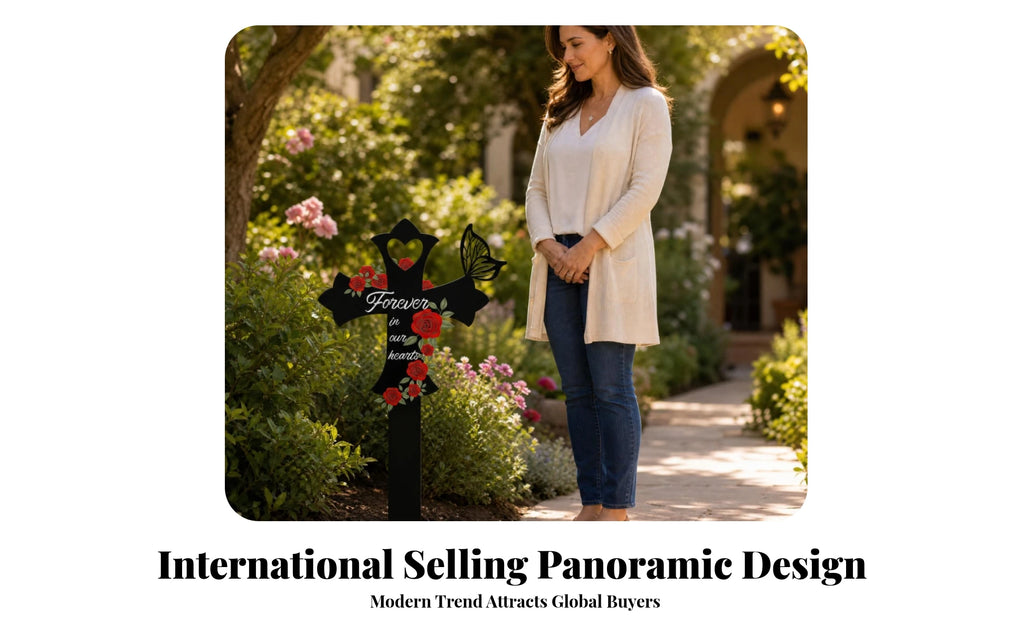 Cross Memorial Stake Outdoor Use Rose Memorial Stake Metal Grave Marker Easy Ground Insert Sympathy Gift for Courtyard