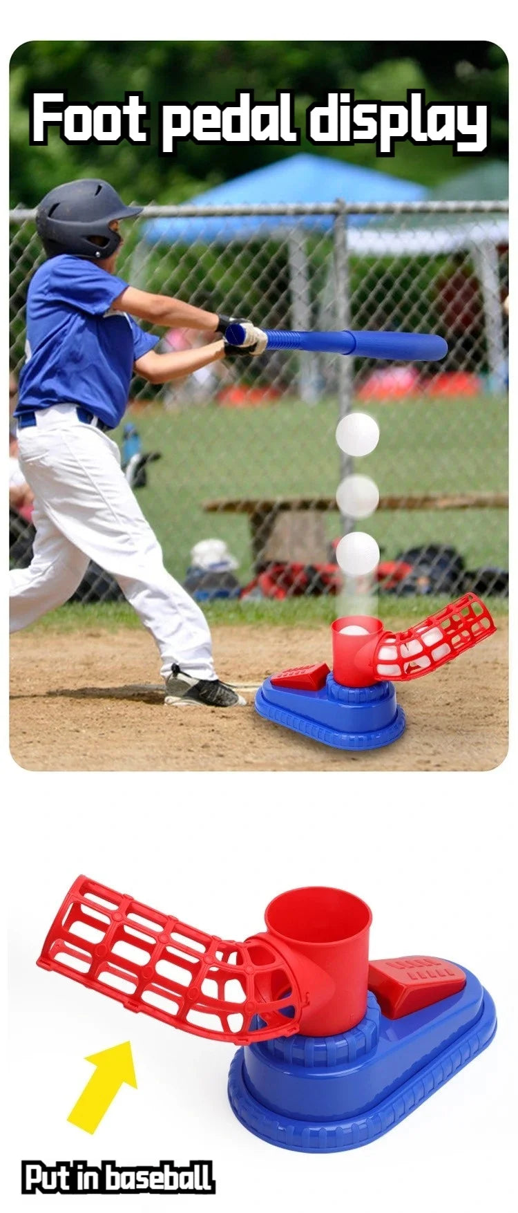 Baseball Launcher Toy, 2-in-1 Foot-Operated/Manual Press Ball Pitching Machine Indoor and Outdoor Interactive Sports Game for Kids, Kinde