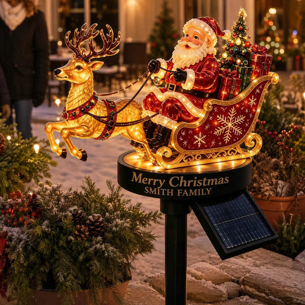 Solar Santa Claus Reindeer Sleigh Yard Stake Light Christmas Outdoor Garden Stake Light Ornament Festive Holiday Decoration