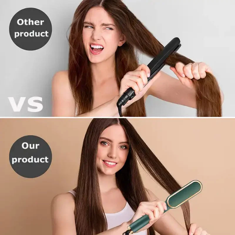 Electric PTC Heat Straightening Brush One Step Hair Dryer 3 In 1 Ceramic Flat Iron Women Hair Straightener Comb And Curling