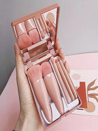 5Pcs Portable Makeup Brush Set With Mirror -  Foldable Travel Kit ，Mini Makeup Brush Set Travel Makeup Brush Set