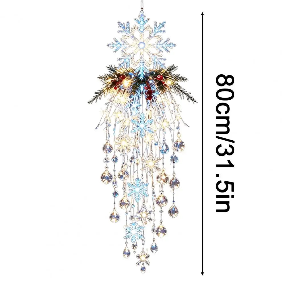 Crystal Waterfall Christmas Lights, LED Warm White Snowman Christmas Pendant Light with Crystal Snowflake Droplets Home Decor