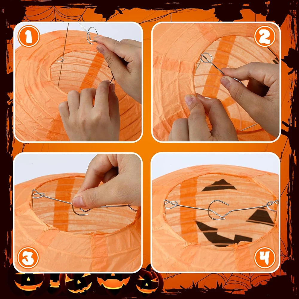 Halloween Pumpkin Lantern Jack O Hanging Paper Lanterns With Lights for Halloween