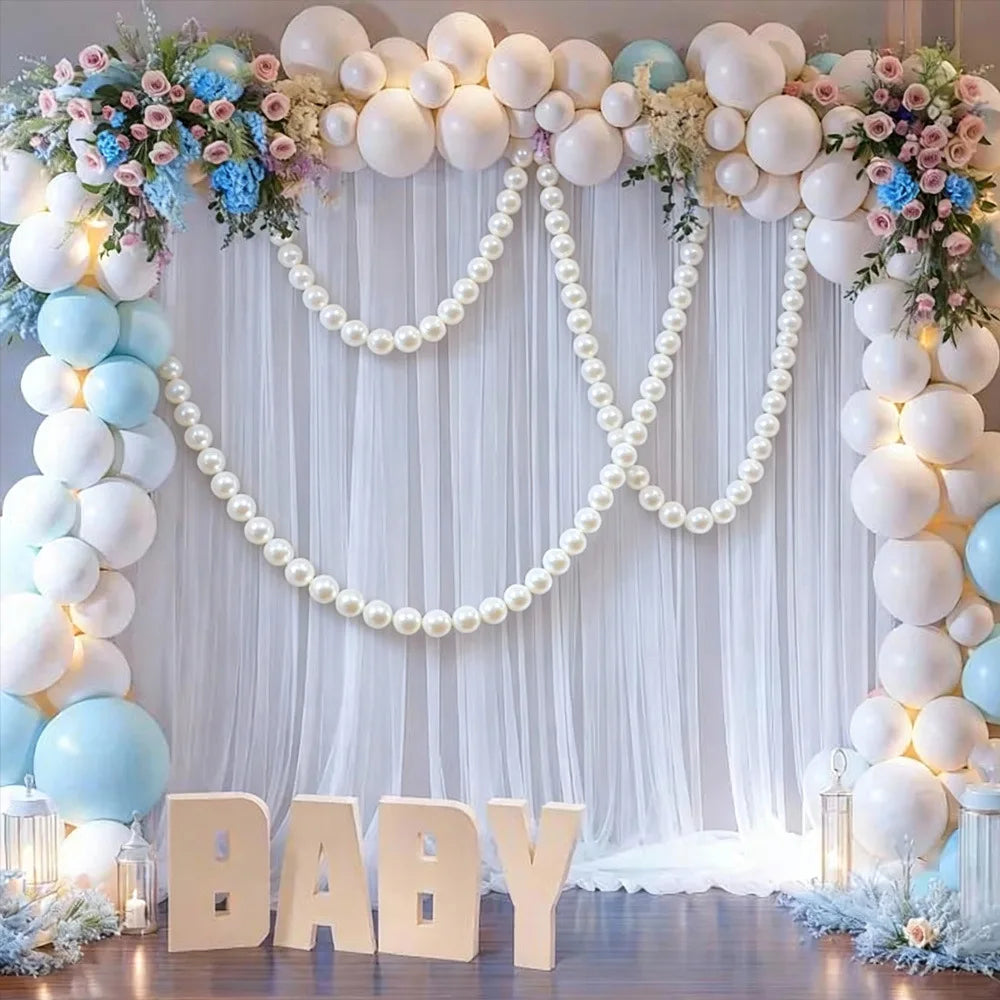 Wedding Backdrop Wall Decor - Faux Large Pearl - DIY Beaded Garland White Ball Pendant & Figurine