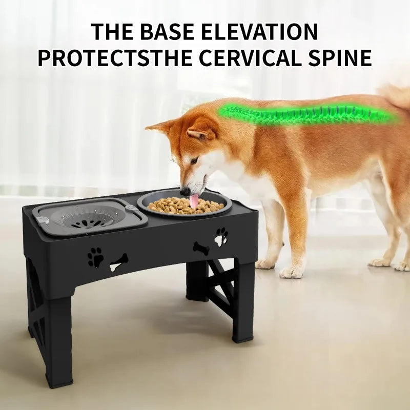 5 Adjustable Height for Different Needs 3 in 1 Pet Feeder Two Bowls One Lift Anti-upset High Neck Guard Slow Food Basin Pet Bowl