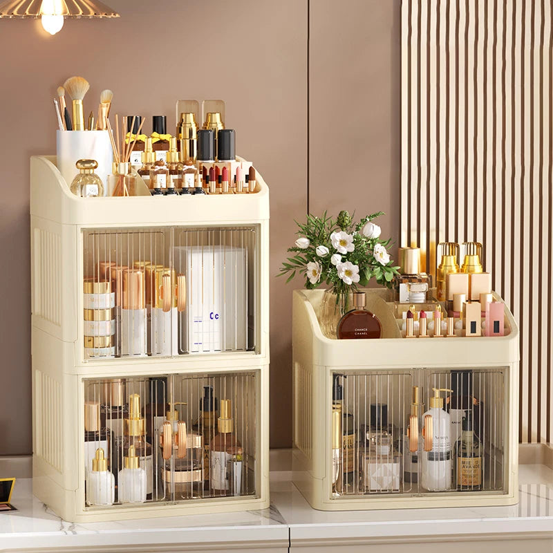 3 to 4-Tier Foldable Makeup Organizer with Drawer Function— Storage
