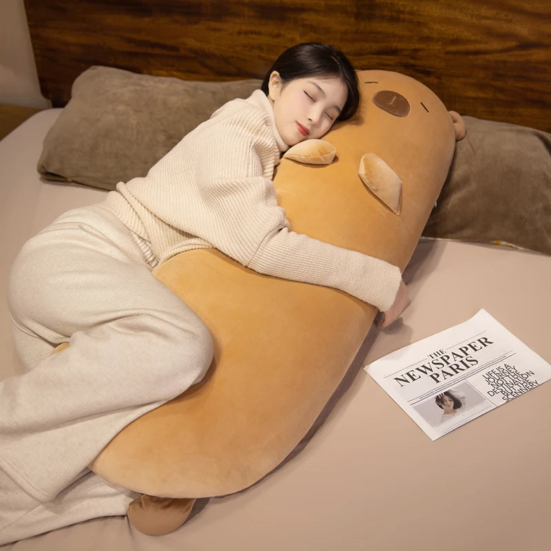 70-120cm Capybara Long Pillow Stuffed Soft Cartoon Animal Capybara Bolster Plushie Sleeping Leg Support Peluche Birthday Gift