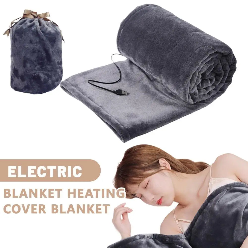 USB Heated Blanket With Storage Bag 160x85cm Coral Velvet Shawl Wearable Electric Blanket Winter Body Warmer for Home Office Car