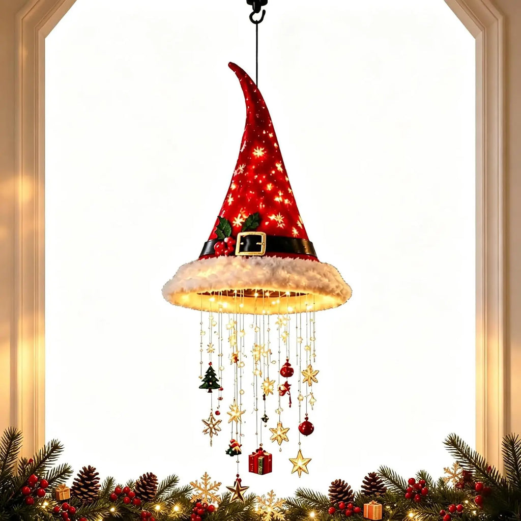 Christmas Santa Hat Chandelier DIY Lighted Hanging Chandelier Xmas Ornaments Glow in the Dark New Year Festive Party Decoration