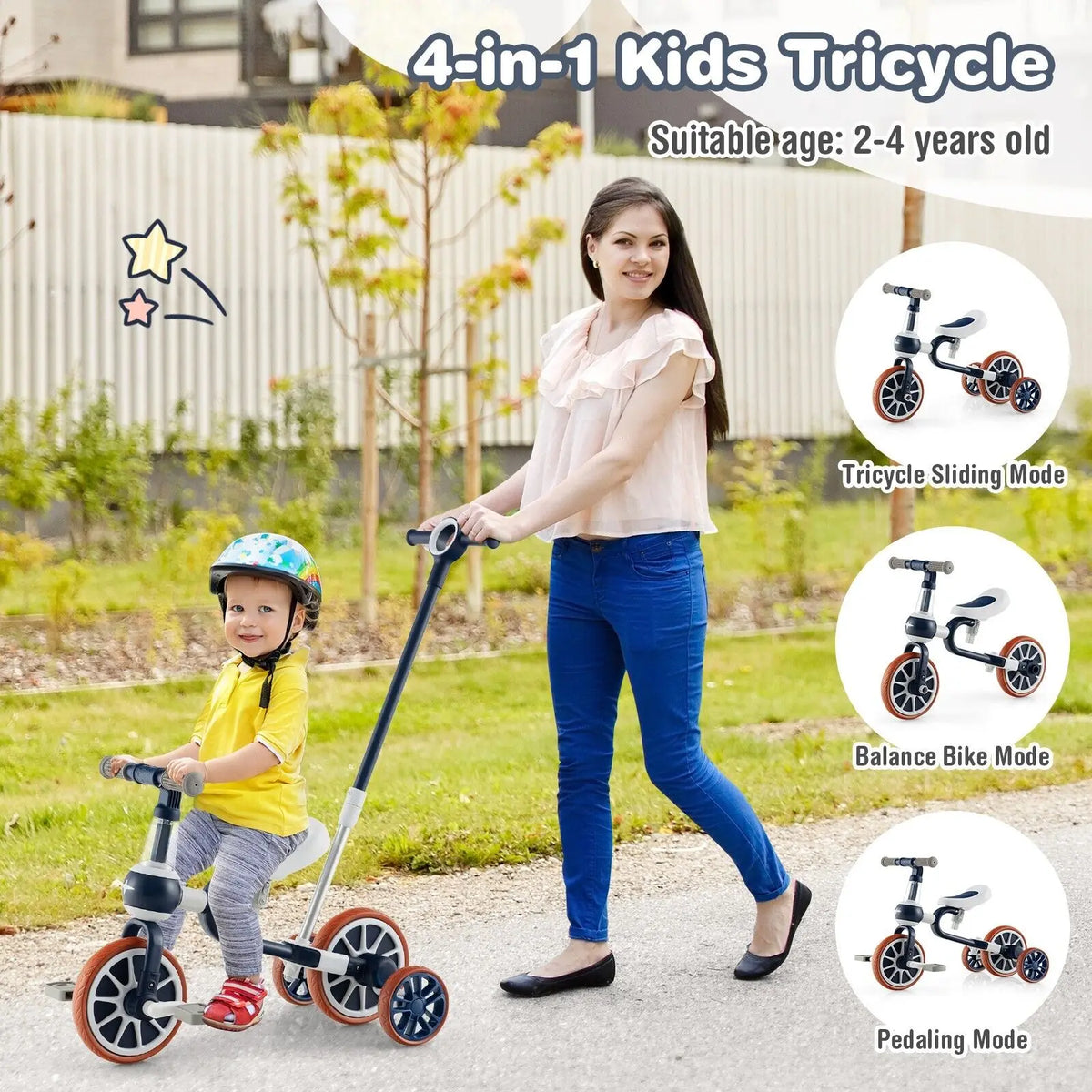 DORTALA 4 in 1 Kids Tricycle Toddler Balance Bike Adjustable