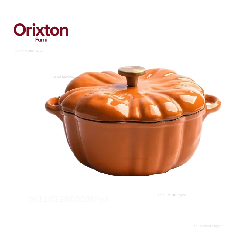 Enamel Coated Cookware Pumpkin Enameled Cast Iron Cooking Pot NonStick Enamel Pot Casserole Dish  for All Heat Source