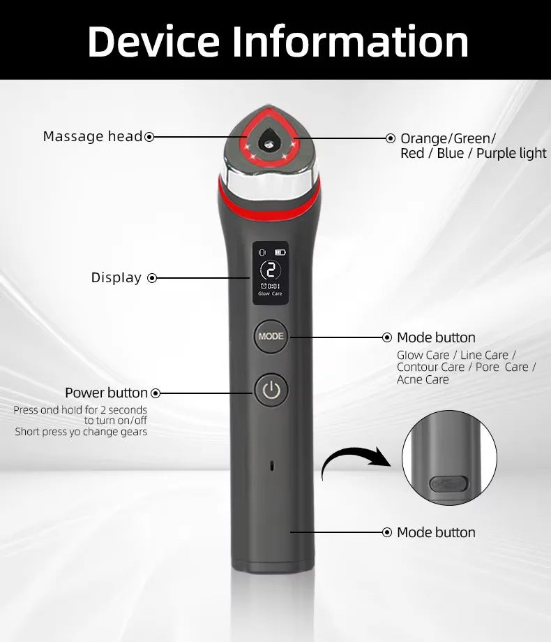 Ager Booster Pro Lifting Face Neck Therapy LED Vibration Massager Beauty Device for Anti-Aging Wrinkles, Skin Rejuvenation