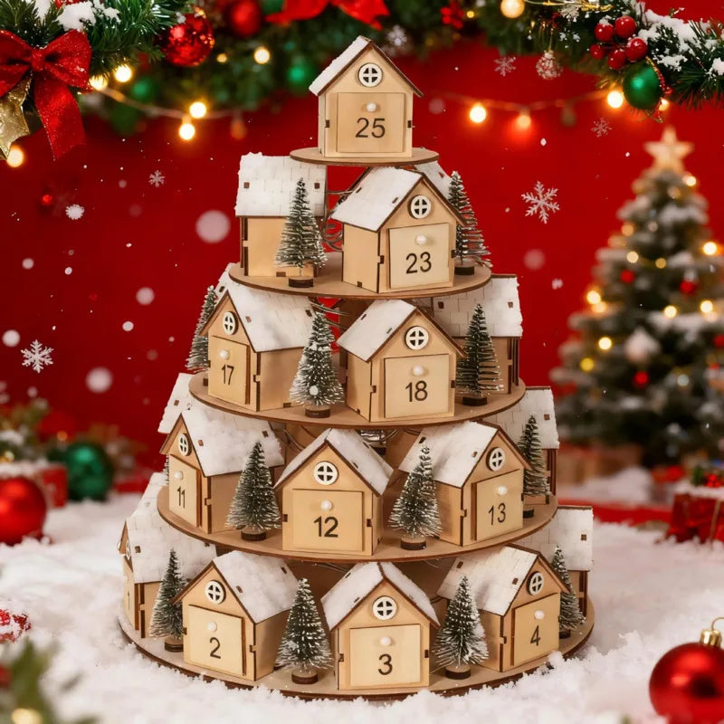 Wooden Christmas Advent Calendar 24, Days House Shape Countdown Ornament, Xmas Tree Decoration Gift For, Kids Home Party Decor