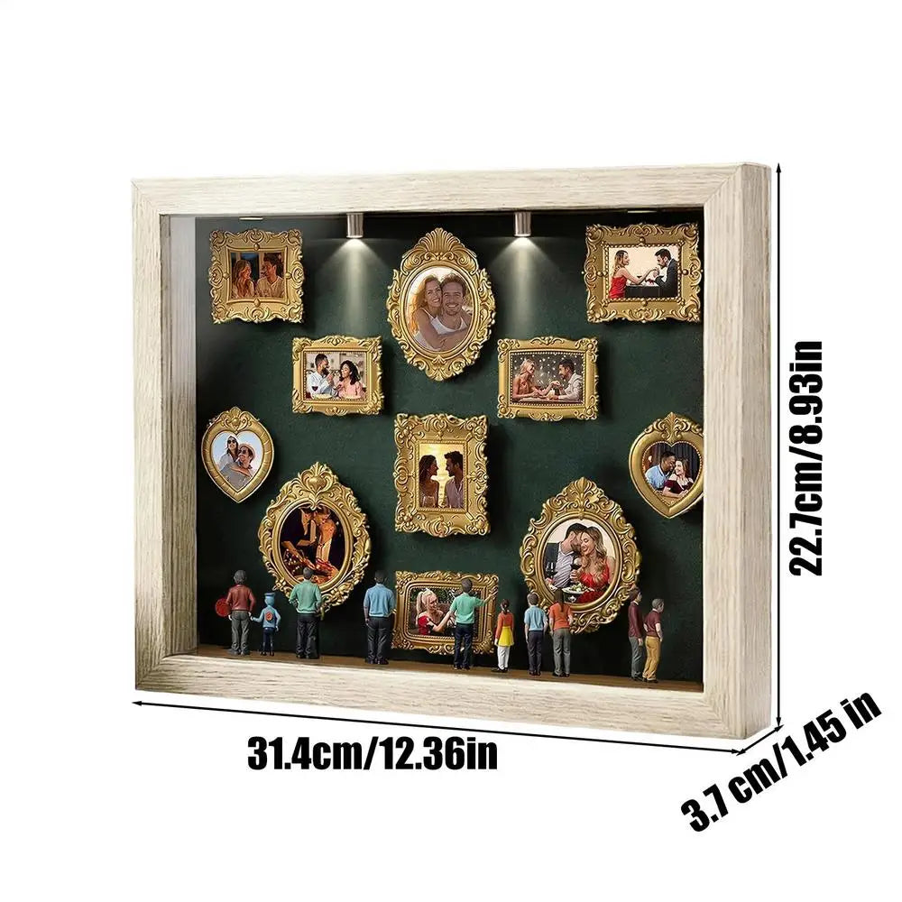 Memory Photo Display Case with  11 Pieces Miniature Photo Frame with 8 Figurines .