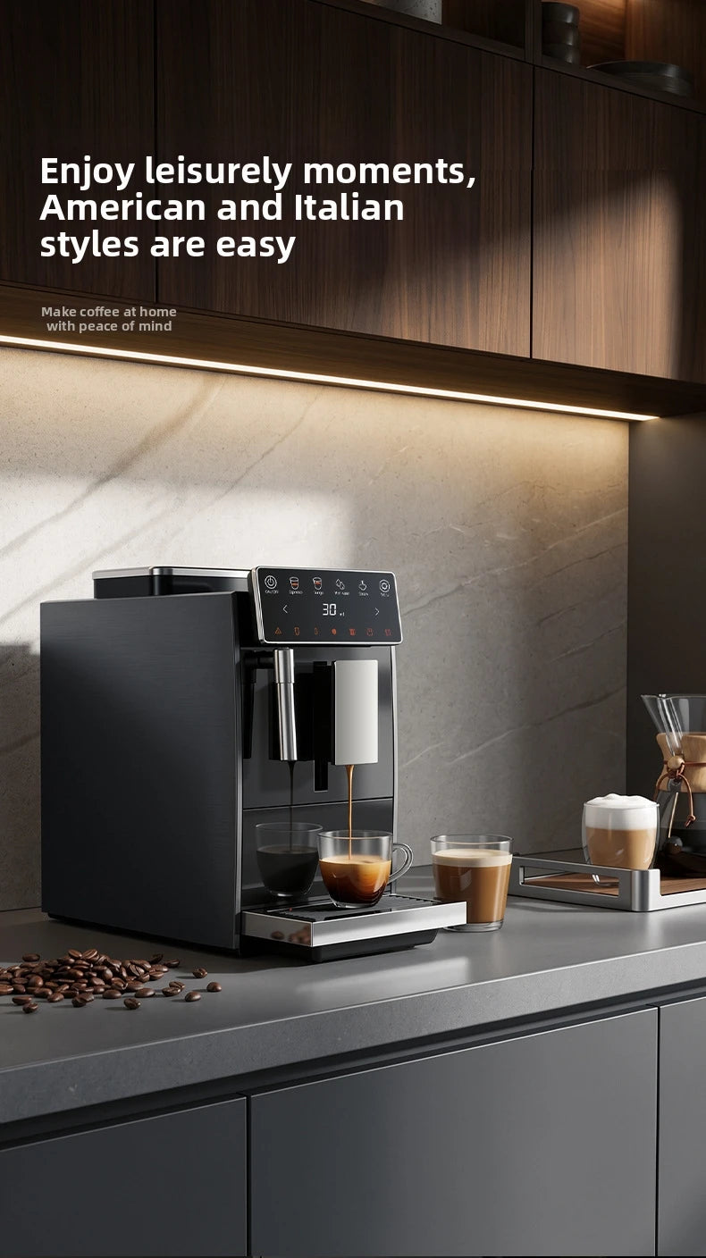 Automatic Espresso Machine with Smart Color Screen, Built-in Grinder & Steam Wand, 20Bar Pressure Coffee Maker for Home, Cappucc