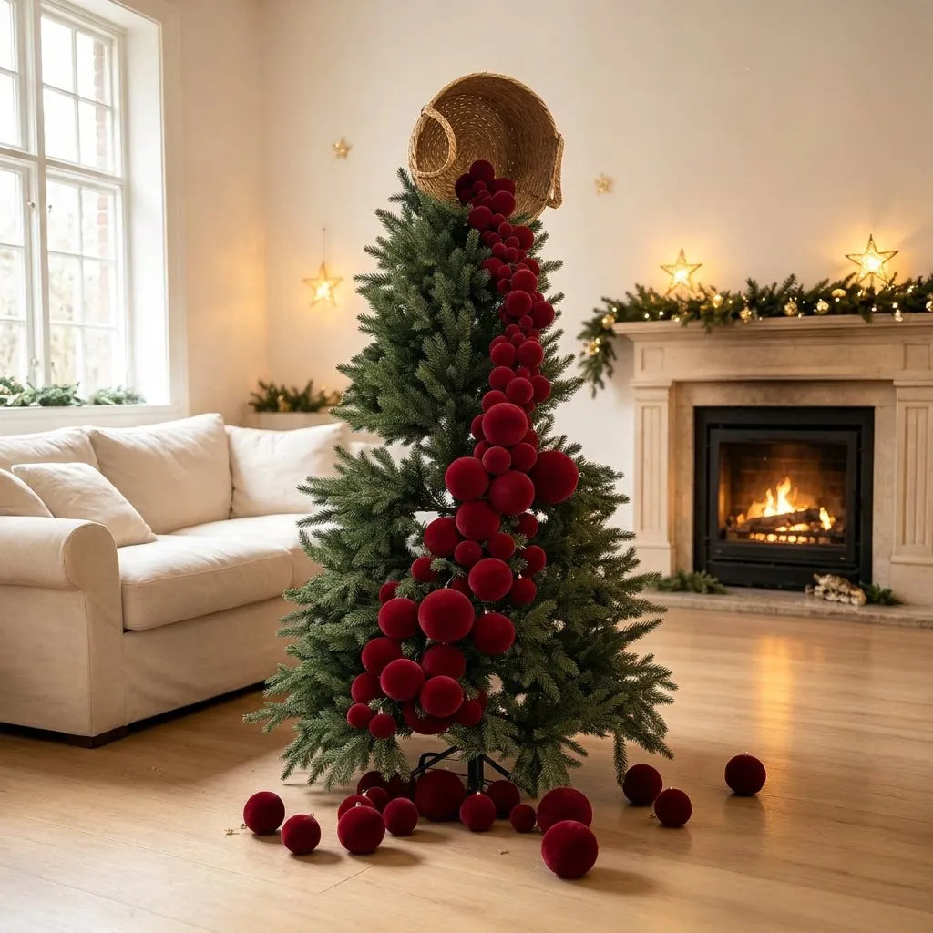 4.9ft Christmas Velvet Balls Wreath Ornaments Bamboo Baskets Hanging Decorations Fireplace Mantel Holiday Party Christmas Tree